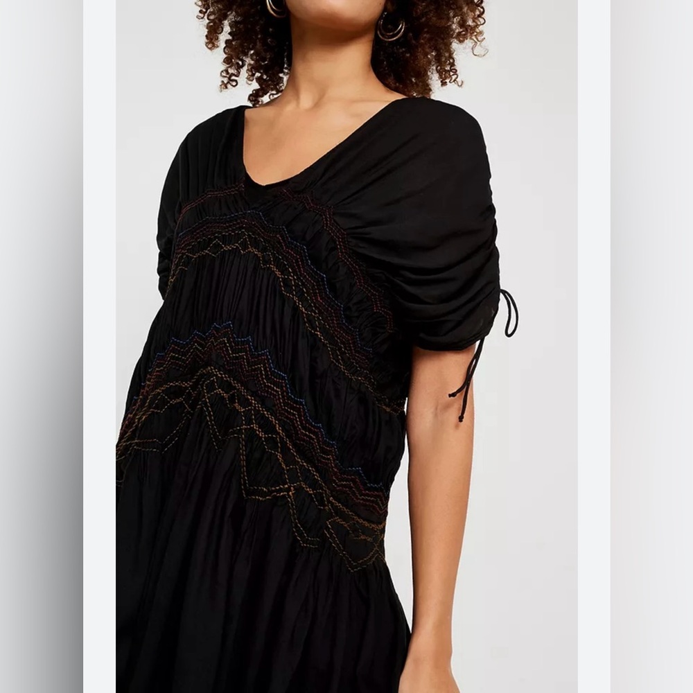 Free People Black Dress with Rainbow Stitching